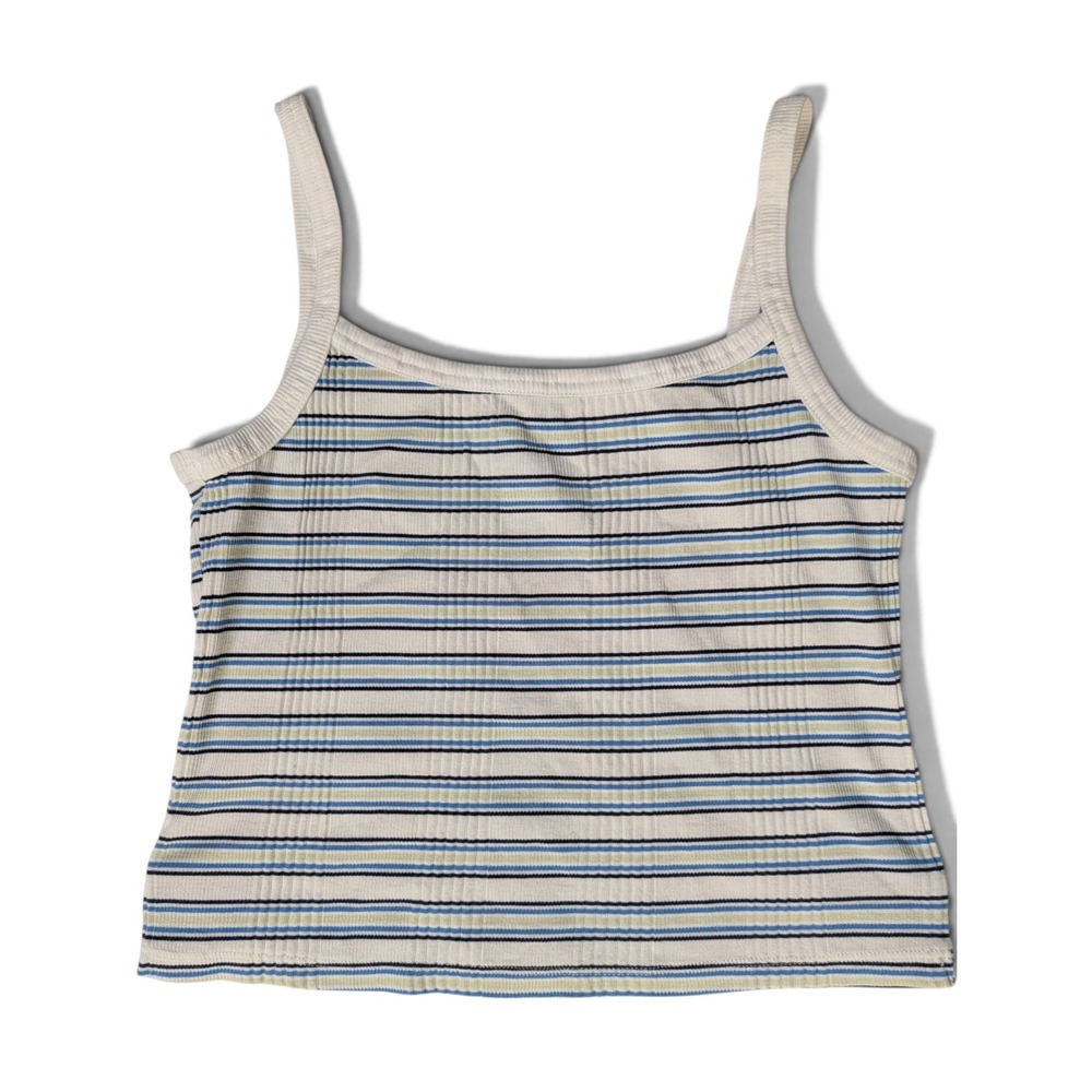 PINK Victorias Secret Womens Cami Tank Top Large Ribbed Striped White Blue